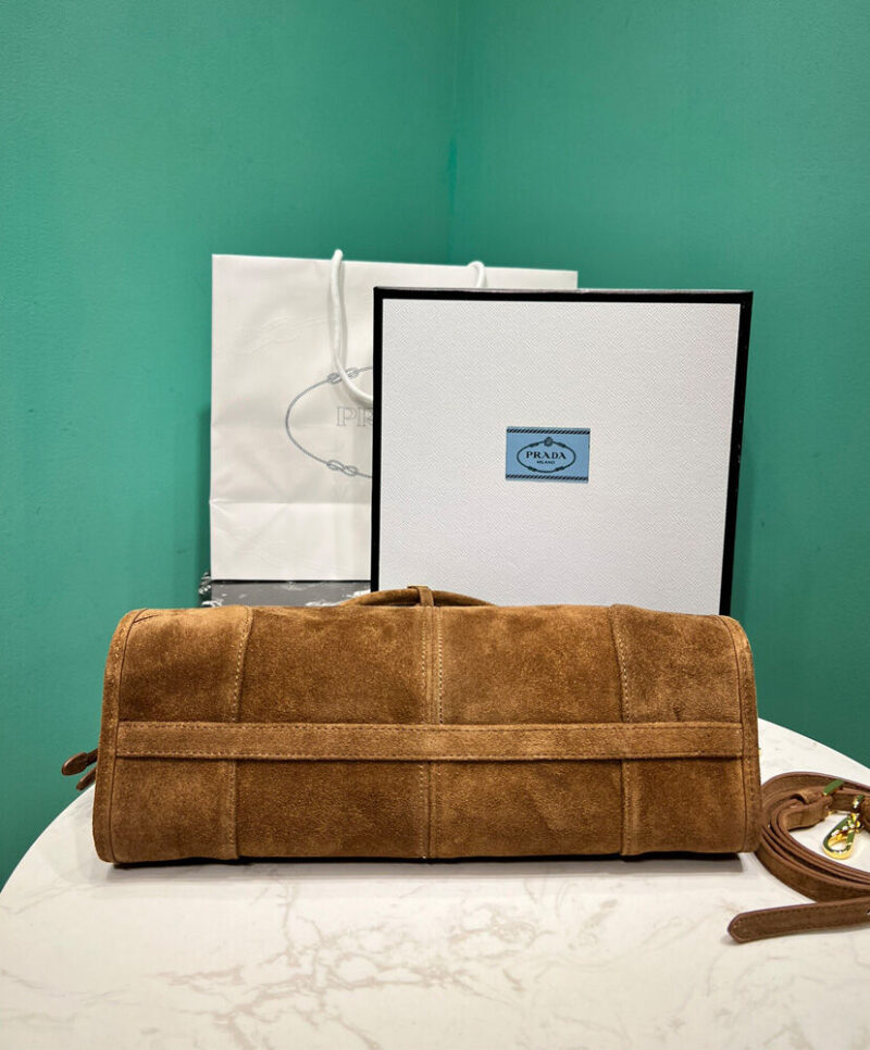 Prada Medium Suede Handbag 1BA426 Coffee